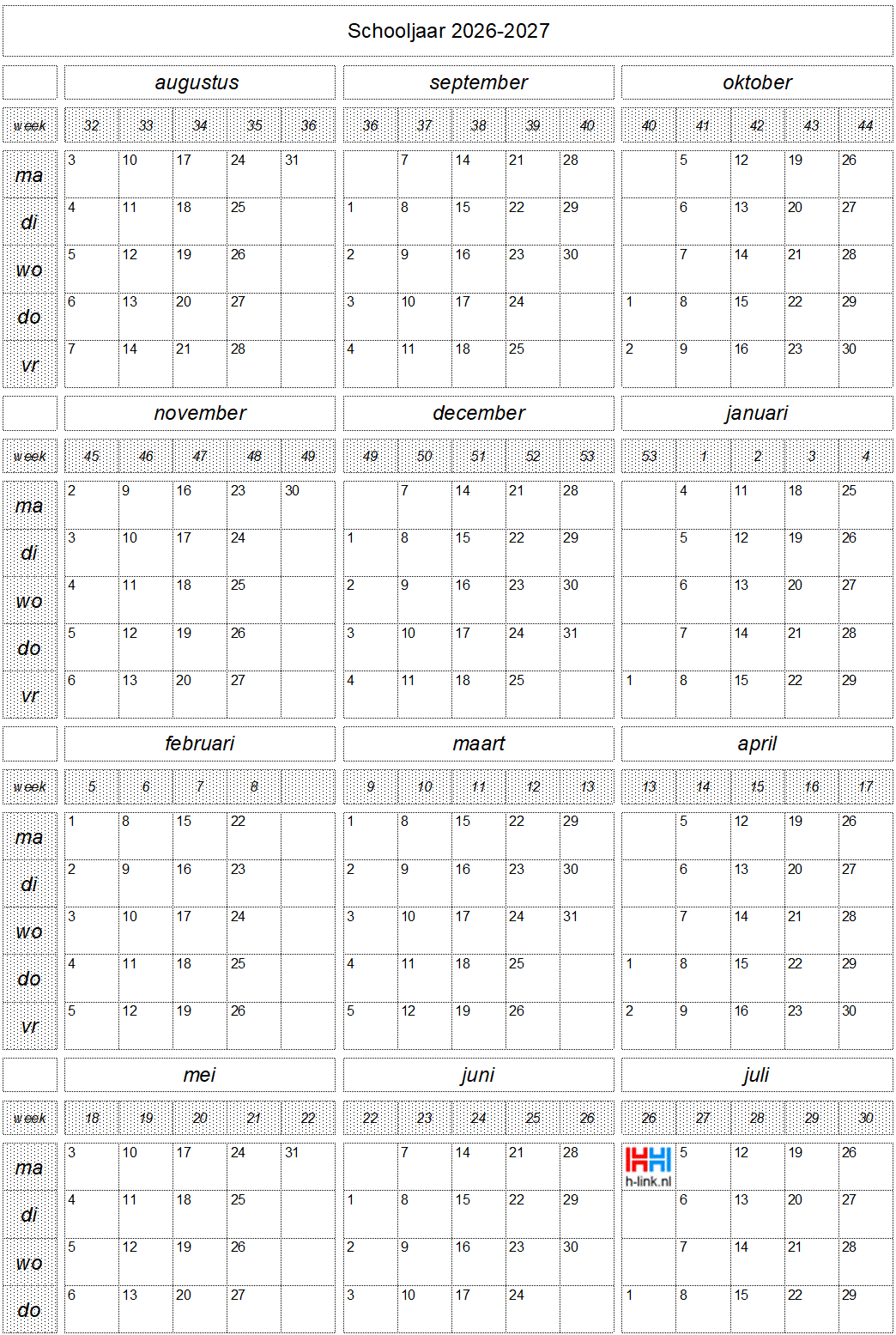schooljaar kalender 2025 2026